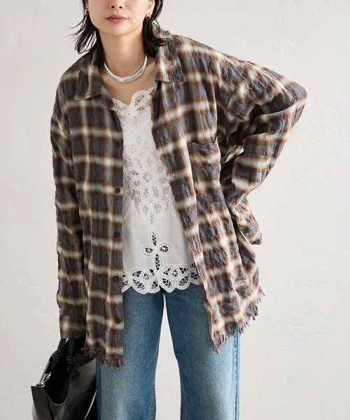 ARMY TWILL(アーミーツイル)の「別注【ARMY TWILL/アーミーツイル】CheckedUtilityShirt(シャツ/ブラウス・レディース・カーキ/レッド/チャコールグレー・FREE)」の7枚目の写真