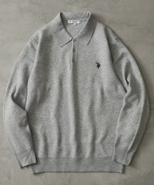 U.S. POLO ASSN.(ユーエスポロアッスン)の「【U.S. POLO ASSN./ユーエスポロアッスン】ワンポイント ダブルホースマン刺繍 スウェットライク ポロ セーター(ニット/セーター・メンズ・ブラック/ネイビー/モカ/杢グレー/アイボリー・LL/M/L)」の3枚目の写真