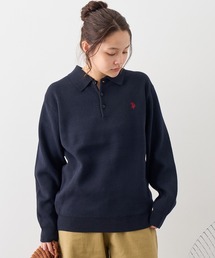 【U.S. POLO ASSN./ユーエスポロアッスン】ワンポイント ダブルホースマン刺繍 スウェットライク ポロ セーター