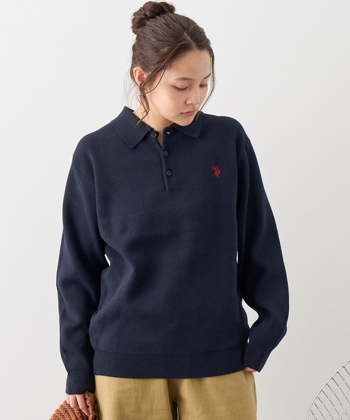 U.S. POLO ASSN.(ユーエスポロアッスン)の「【U.S. POLO ASSN./ユーエスポロアッスン】ワンポイント ダブルホースマン刺繍 スウェットライク ポロ セーター(ニット/セーター・メンズ・ブラック/ネイビー/モカ/杢グレー/アイボリー・LL/M/L)」の5枚目の写真