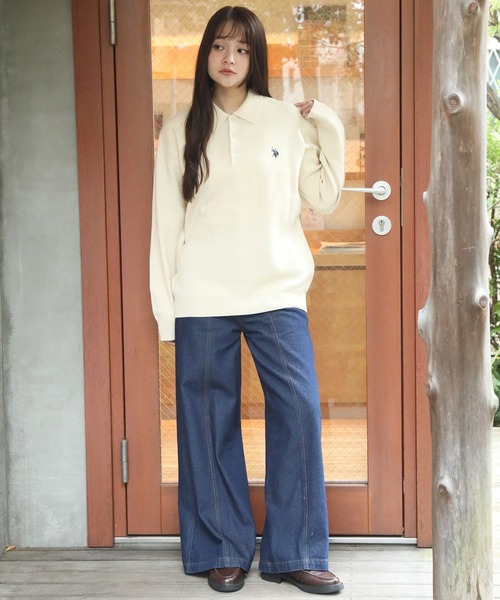 U.S. POLO ASSN.(ユーエスポロアッスン)の「【U.S. POLO ASSN./ユーエスポロアッスン】ワンポイント ダブルホースマン刺繍 スウェットライク ポロ セーター(ニット/セーター・メンズ・ブラック/ネイビー/モカ/杢グレー/アイボリー・LL/M/L)」の9枚目の写真