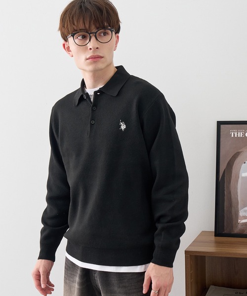 U.S. POLO ASSN.(ユーエスポロアッスン)の「【U.S. POLO ASSN./ユーエスポロアッスン】ワンポイント ダブルホースマン刺繍 スウェットライク ポロ セーター(ニット/セーター・メンズ・ブラック/ネイビー/モカ/杢グレー/アイボリー・LL/M/L)」の10枚目の写真