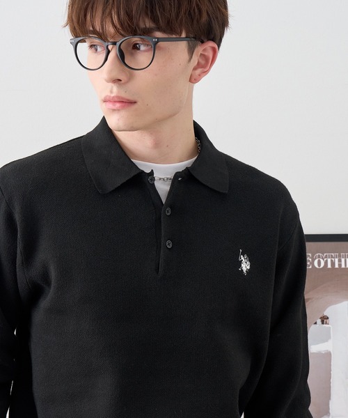 U.S. POLO ASSN.(ユーエスポロアッスン)の「【U.S. POLO ASSN./ユーエスポロアッスン】ワンポイント ダブルホースマン刺繍 スウェットライク ポロ セーター(ニット/セーター・メンズ・ブラック/ネイビー/モカ/杢グレー/アイボリー・LL/M/L)」の11枚目の写真