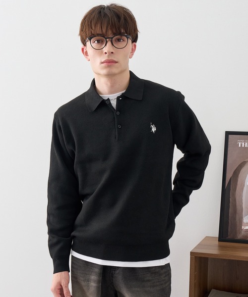 U.S. POLO ASSN.(ユーエスポロアッスン)の「【U.S. POLO ASSN./ユーエスポロアッスン】ワンポイント ダブルホースマン刺繍 スウェットライク ポロ セーター(ニット/セーター・メンズ・ブラック/ネイビー/モカ/杢グレー/アイボリー・LL/M/L)」の12枚目の写真
