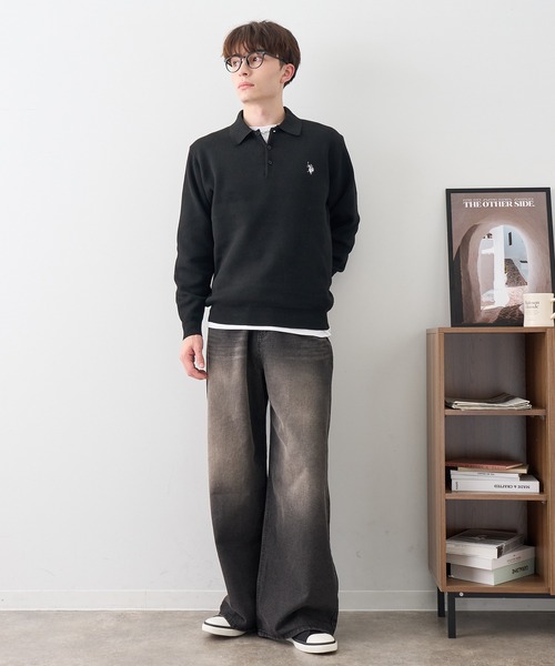 U.S. POLO ASSN.(ユーエスポロアッスン)の「【U.S. POLO ASSN./ユーエスポロアッスン】ワンポイント ダブルホースマン刺繍 スウェットライク ポロ セーター(ニット/セーター・メンズ・ブラック/ネイビー/モカ/杢グレー/アイボリー・LL/M/L)」の13枚目の写真