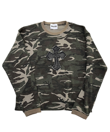 クロスカモフラージュ ワッフルTシャツ (カーキ)
