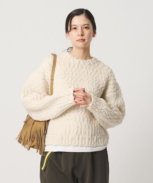 BEAUTY&YOUTH UNITED ARROWS(ビューティーアンドユースユナイテッドアローズ)の「ジャンボスラブ クルーネック ニットプルオーバー(ニット/セーター・レディース・ライトブルー/オフホワイト/ネイビー・FREE)」の1枚目の写真