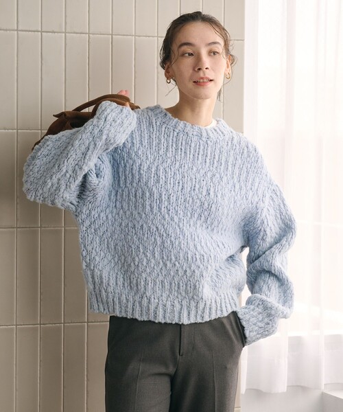 BEAUTY&YOUTH UNITED ARROWS(ビューティーアンドユースユナイテッドアローズ)の「ジャンボスラブ クルーネック ニットプルオーバー(ニット/セーター・レディース・ライトブルー/オフホワイト/ネイビー・FREE)」の6枚目の写真