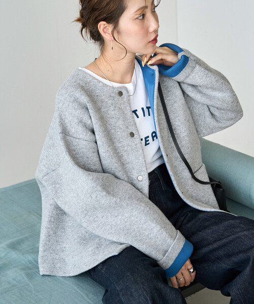 FREAK'S STORE(フリークスストア)の「限定展開 裏配色 スナップ ニット カーディガン(カーディガン/ボレロ・レディース・ブラック/ベージュ/ブラウン/グレー/ネイビー/チャコール・フリ-)」の3枚目の写真