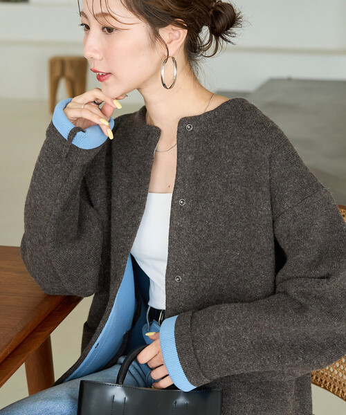 FREAK'S STORE(フリークスストア)の「限定展開 裏配色 スナップ ニット カーディガン(カーディガン/ボレロ・レディース・ブラック/ベージュ/ブラウン/グレー/ネイビー/チャコール・フリ-)」の12枚目の写真