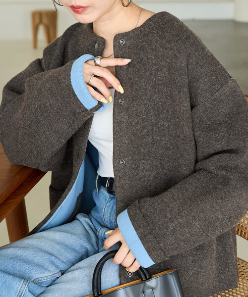 FREAK'S STORE(フリークスストア)の「限定展開 裏配色 スナップ ニット カーディガン(カーディガン/ボレロ・レディース・ブラック/ベージュ/ブラウン/グレー/ネイビー/チャコール・フリ-)」の13枚目の写真