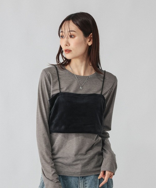 GLOBAL WORK(グローバルワーク)の「ビスチェ*ロンTSET/1066914(Tシャツ/カットソー・レディース・ホワイト×ホワイト/チャコールグレー×ブラック・LARGE/MEDIUM)」の1枚目の写真