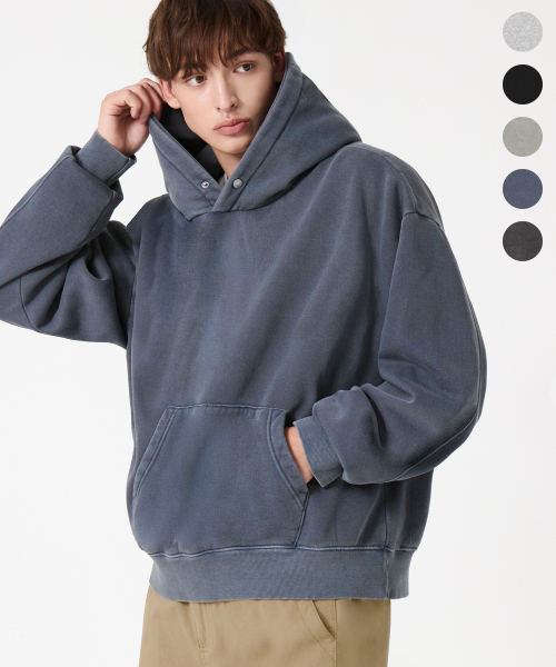 TRILLION(トリリオン)の「ESSENTIALS PIGMENT S.N.A.P クロップフーディ_5color(パーカー・メンズ・ブラック/ネイビー/グレー/カーキ/チャコール・MEDIUM/LARGE/X-LARGE)」の12枚目の写真