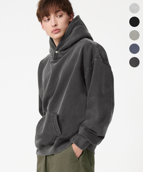 TRILLION(トリリオン)の「ESSENTIALS PIGMENT S.N.A.P クロップフーディ_5color(パーカー・メンズ・ブラック/ネイビー/グレー/カーキ/チャコール・MEDIUM/LARGE/X-LARGE)」の18枚目の写真