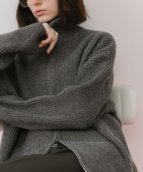Auntie Rosa Holiday（アンティローザホリデー）の「スタンドカラージップルーズリブニット（ニット/セーター・レディース・ブラック/グレー/アイボリー・FREE）」の16枚目の写真