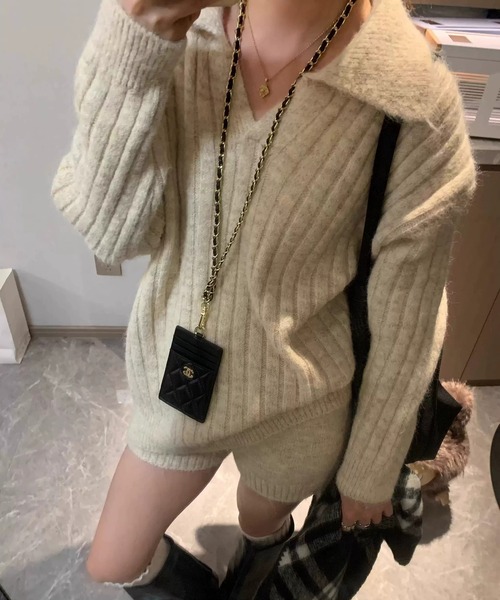 Girly Doll(ガーリードール)の「【セットアップ】起毛スキッパーリブニット&ショートパンツ 2点セット(セットアップ・レディース・ベージュ/ネイビー/グレー/ブラウン・FREE)」の9枚目の写真
