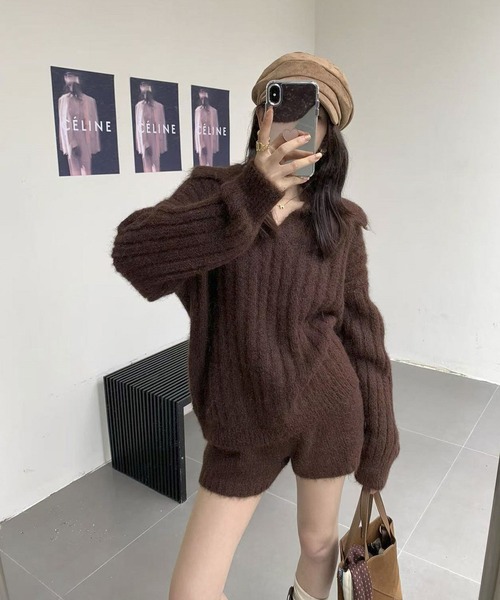 Girly Doll(ガーリードール)の「【セットアップ】起毛スキッパーリブニット&ショートパンツ 2点セット(セットアップ・レディース・ベージュ/ネイビー/グレー/ブラウン・FREE)」の10枚目の写真
