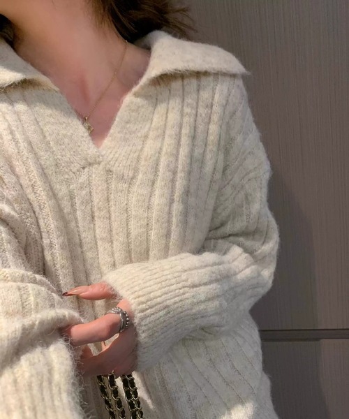 Girly Doll(ガーリードール)の「【セットアップ】起毛スキッパーリブニット&ショートパンツ 2点セット(セットアップ・レディース・ベージュ/ネイビー/グレー/ブラウン・FREE)」の8枚目の写真