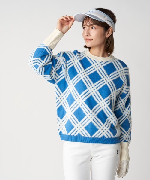 FILA GOLF（フィラゴルフ ）の「【FILA GOLF/フィラゴルフ】レディースクルーネックセーター　ゴルフ（ニット/セーター・レディース・オフホワイト/ブラック/ブルー・MEDIUM/X-LARGE/LARGE）」の3枚目の写真