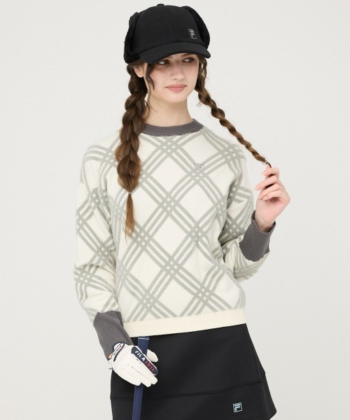 FILA GOLF（フィラゴルフ ）の「【FILA GOLF/フィラゴルフ】レディースクルーネックセーター　ゴルフ（ニット/セーター・レディース・オフホワイト/ブラック/ブルー・MEDIUM/X-LARGE/LARGE）」の4枚目の写真
