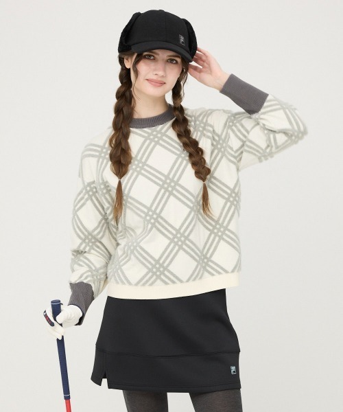 FILA GOLF（フィラゴルフ ）の「【FILA GOLF/フィラゴルフ】レディースクルーネックセーター　ゴルフ（ニット/セーター・レディース・オフホワイト/ブラック/ブルー・MEDIUM/X-LARGE/LARGE）」の6枚目の写真