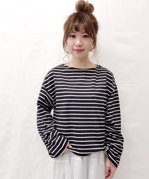 archives（アルシーヴ）の「【Web限定】シャーリングスリーブトップス（Tシャツ/カットソー・レディース・グレー/ホワイト×ブラック/ブラック×ホワイト/ピンク・MEDIUM）」の22枚目の写真