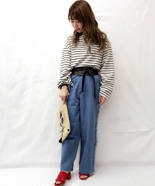 archives（アルシーヴ）の「【Web限定】シャーリングスリーブトップス（Tシャツ/カットソー・レディース・グレー/ホワイト×ブラック/ブラック×ホワイト/ピンク・MEDIUM）」の10枚目の写真