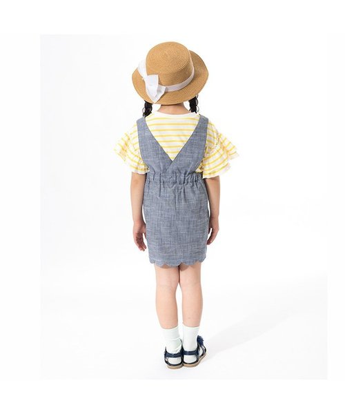 apres les cours(アプレレクール)の「裾スカラップジャンスカ(ワンピース・キッズ・チェック/ストライプ/ネイビー・80/100/120/140/110/130/90)」の5枚目の写真
