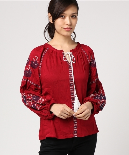 SpRay（スプレイ）の「刺繍ブラウス（シャツ/ブラウス・レディース・レッド/ホワイト・FREE）」の4枚目の写真