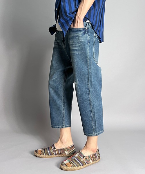 BEATJIVE(ビートジャイブ)の「デニムパンツ メンズ 7分丈 ストレッチ サルエル クロップドパンツ ヴィンテージ加工(デニムパンツ・メンズ・ライトブルー/ブラック/インディゴブルー/ワンウォッシュ・1/2/3)」の22枚目の写真