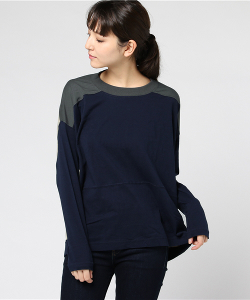 mercibeaucoup,（メルシーボークー）の「Ｂ：マルマルの合わせ②（Tシャツ/カットソー・レディース・カーキ/ネイビー・01）」の12枚目の写真