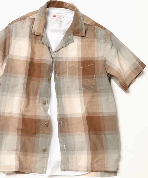 SHIPS(シップス)の「SC: MADE IN USA チェック オープンカラー シャツ□(シャツ/ブラウス・メンズ・ベージュ/ネイビー・SMALL/MEDIUM/LARGE/X-LARGE)」の2枚目の写真
