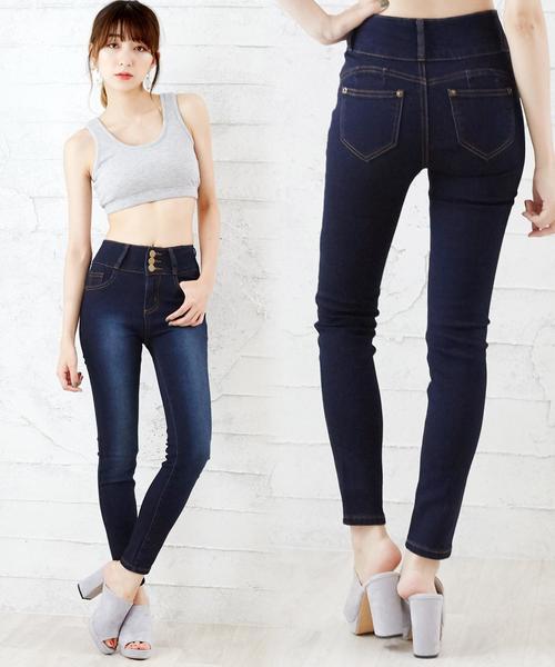 Girly Doll(ガーリードール)の「定番ハイウエストストレッチスキニーデニムパンツ(デニムパンツ・レディース・サックスブルー/ダークブルー/ダークネイビー/ダークインディゴブルー・XXS/LL/L/XS/M/S)」の2枚目の写真