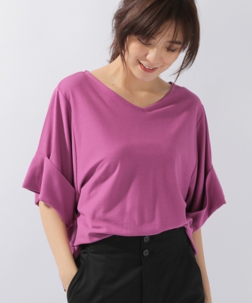 laboratory work（ラボラトリーワーク）の「カットターンバックプルオーバー（Tシャツ/カットソー・レディース・ホワイト/ブラウン/パープル・MEDIUM）」の3枚目の写真