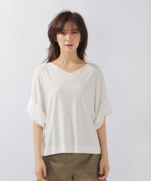 laboratory work（ラボラトリーワーク）の「カットターンバックプルオーバー（Tシャツ/カットソー・レディース・ホワイト/ブラウン/パープル・MEDIUM）」の7枚目の写真