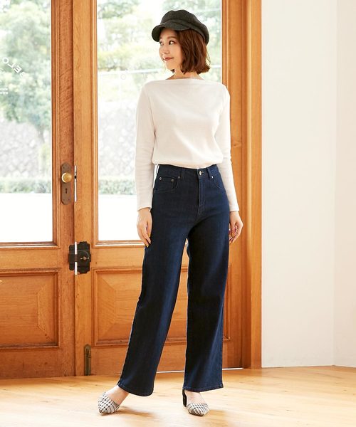 KOBE LETTUCE（コウベレタス）の「サーマルボートネックカットソー＊レディース/トップス/ワッフル/長袖[C3299]神戸レタス（Tシャツ/カットソー・レディース・ネイビー/グリーン/オフホワイト/マスタード/ブラック×ホワイト/ブラック・FREE）」の9枚目の写真