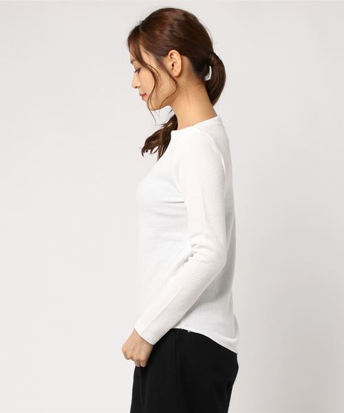 KOBE LETTUCE（コウベレタス）の「サーマルボートネックカットソー＊レディース/トップス/ワッフル/長袖[C3299]神戸レタス（Tシャツ/カットソー・レディース・ネイビー/グリーン/オフホワイト/マスタード/ブラック×ホワイト/ブラック・FREE）」の7枚目の写真