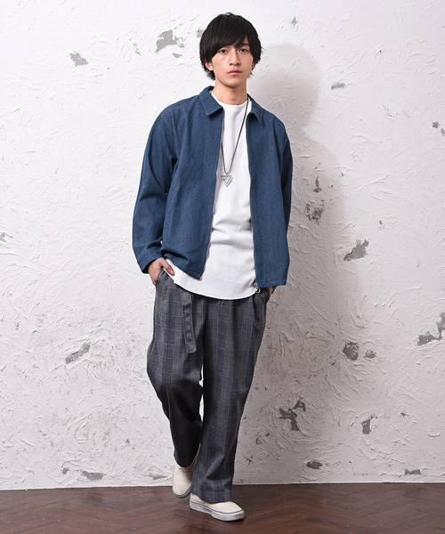 MinoriTY（マイノリティ）の「ベルト付きチェックワイドパンツ（その他パンツ・メンズ・ベージュ/ネイビー/グレー・M/L）」の4枚目の写真