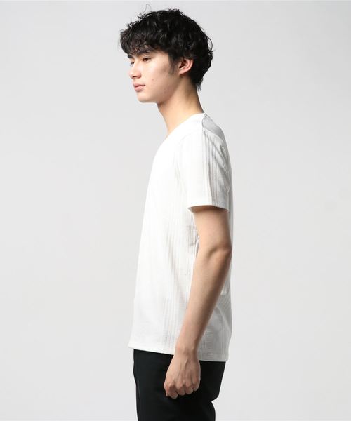 おしゃれスタ(オシャレスタ)の「ランダムテレコストライプVネック半袖カットソー(SS)(Tシャツ/カットソー・メンズ・ホワイト/グレー/ネイビー・M/L)」の4枚目の写真
