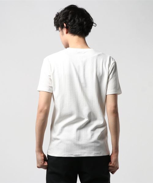 おしゃれスタ(オシャレスタ)の「ランダムテレコストライプVネック半袖カットソー(SS)(Tシャツ/カットソー・メンズ・ホワイト/グレー/ネイビー・M/L)」の5枚目の写真