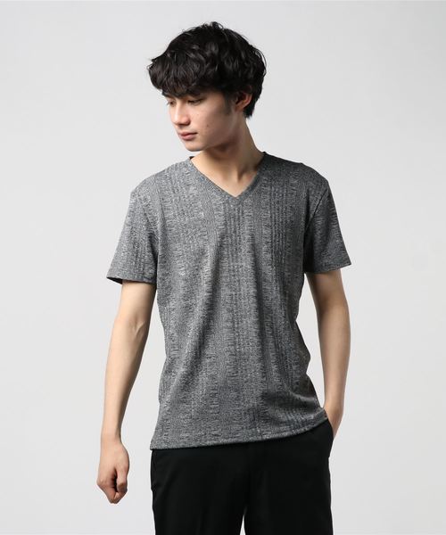 おしゃれスタ(オシャレスタ)の「ランダムテレコストライプVネック半袖カットソー(SS)(Tシャツ/カットソー・メンズ・ホワイト/グレー/ネイビー・M/L)」の7枚目の写真
