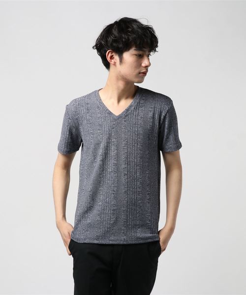 おしゃれスタ(オシャレスタ)の「ランダムテレコストライプVネック半袖カットソー(SS)(Tシャツ/カットソー・メンズ・ホワイト/グレー/ネイビー・M/L)」の8枚目の写真