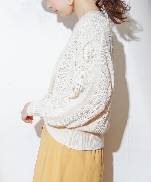 natural couture（ナチュラルクチュール）の「テープヤーンショートカーデ（カーディガン/ボレロ・レディース・アイボリー/グレイッシュベージュ/サーモンピンク・FREE）」の6枚目の写真