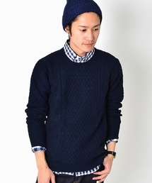 SHIPS | SC: コットン/9ゲージ クルーネック ランダム/アランニット(ニット/セーター)