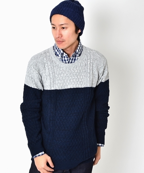 SHIPS(シップス)の「SC: コットン/9ゲージ クルーネック ランダム/アランニット(ニット/セーター・メンズ・グレー/ブラウン/ピンク/グリーン/ブルー/ネイビー/ダークブルー/ホワイト/ロイヤルブルー・LARGE/MEDIUM/X-LARGE/SMALL)」の3枚目の写真