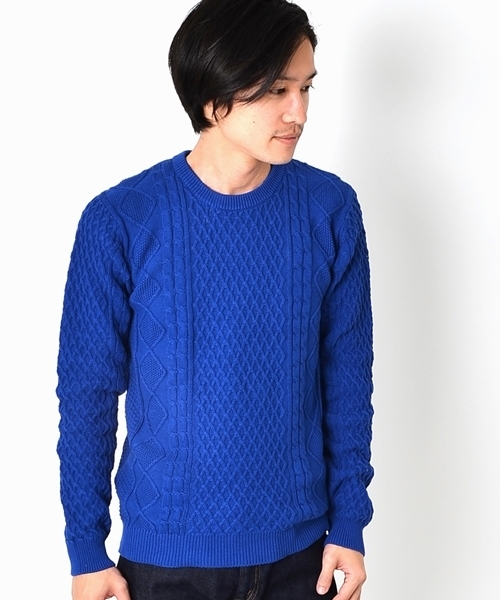 SHIPS(シップス)の「SC: コットン/9ゲージ クルーネック ランダム/アランニット(ニット/セーター・メンズ・グレー/ブラウン/ピンク/グリーン/ブルー/ネイビー/ダークブルー/ホワイト/ロイヤルブルー・LARGE/MEDIUM/X-LARGE/SMALL)」の8枚目の写真