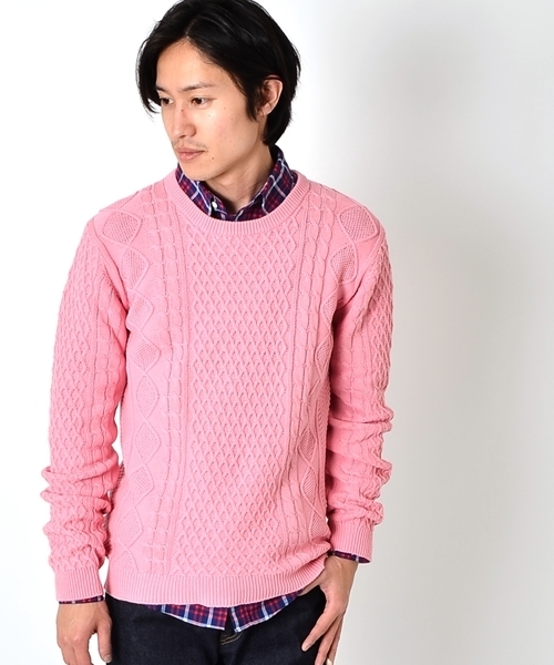 SHIPS(シップス)の「SC: コットン/9ゲージ クルーネック ランダム/アランニット(ニット/セーター・メンズ・グレー/ブラウン/ピンク/グリーン/ブルー/ネイビー/ダークブルー/ホワイト/ロイヤルブルー・LARGE/MEDIUM/X-LARGE/SMALL)」の9枚目の写真