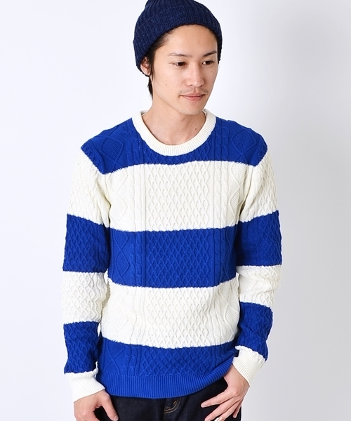 SHIPS(シップス)の「SC: コットン/9ゲージ クルーネック ランダム/アランニット(ニット/セーター・メンズ・グレー/ブラウン/ピンク/グリーン/ブルー/ネイビー/ダークブルー/ホワイト/ロイヤルブルー・LARGE/MEDIUM/X-LARGE/SMALL)」の6枚目の写真