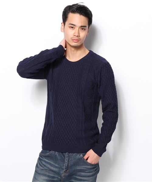 SHIPS(シップス)の「SC: コットン/9ゲージ クルーネック ランダム/アランニット(ニット/セーター・メンズ・グレー/ブラウン/ピンク/グリーン/ブルー/ネイビー/ダークブルー/ホワイト/ロイヤルブルー・LARGE/MEDIUM/X-LARGE/SMALL)」の11枚目の写真