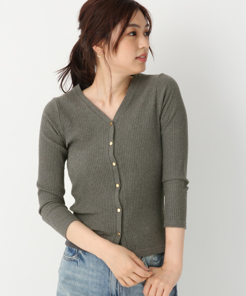 GLOBAL WORK（グローバルワーク）の「BEAUTEEリブカーディガン9分袖/846108（カーディガン/ボレロ・レディース・オフホワイト/ワインレッド/ダークグレー・LARGE/MEDIUM）」の2枚目の写真